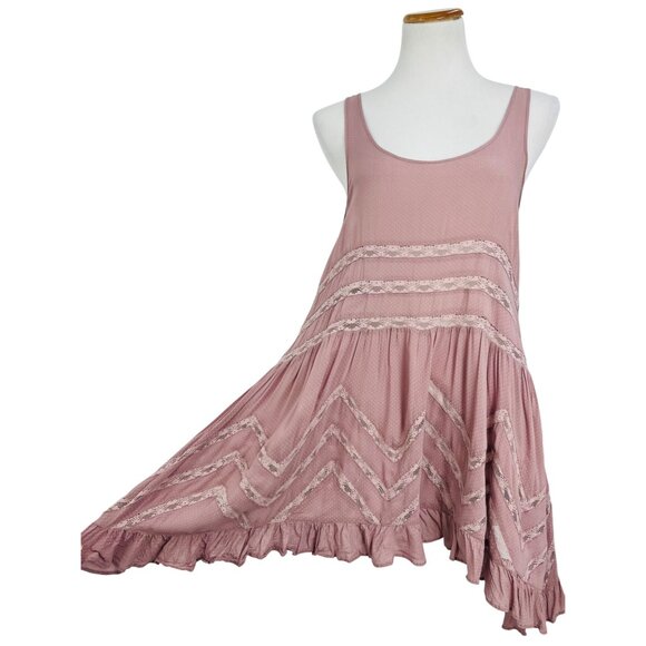 Free People Pink Voile & Lace Tiny Dot Mini Slip Dress | Boho Coquette Fairy S - Picture 11 of 16